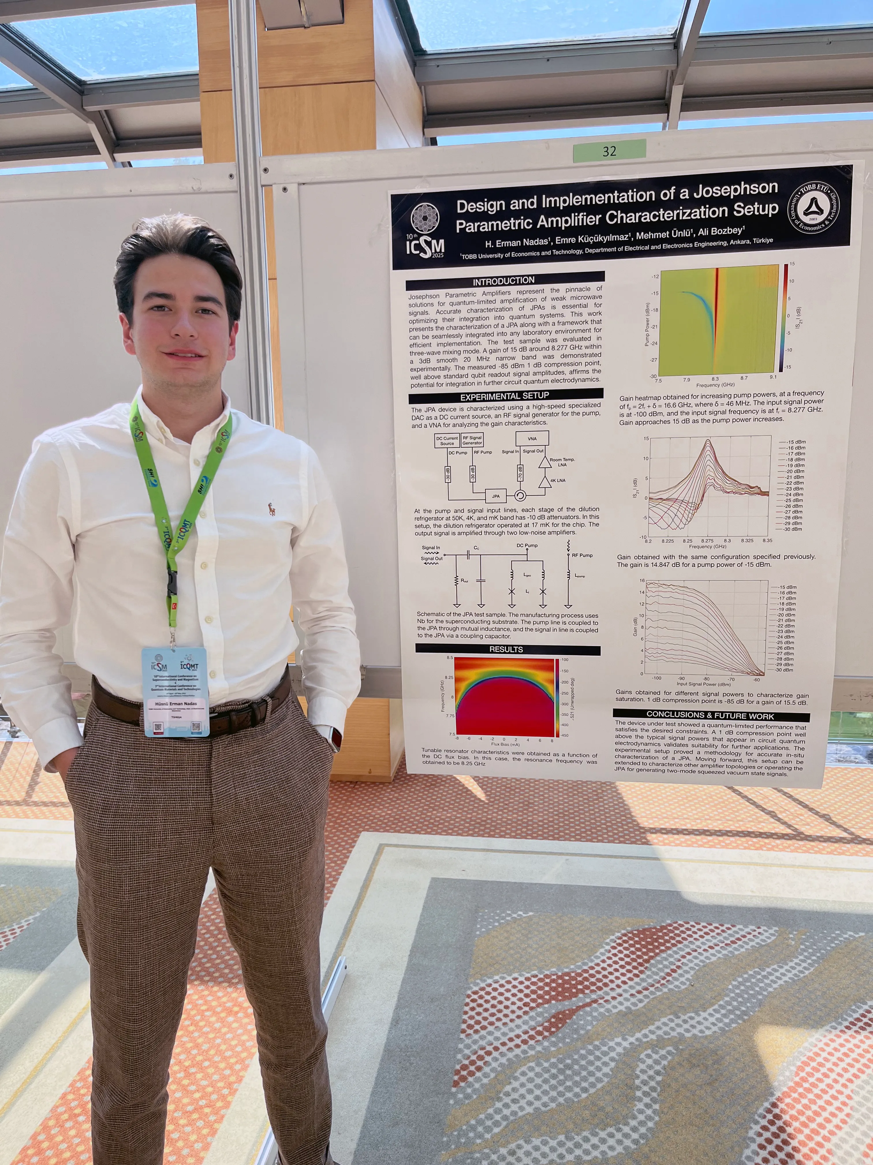 Husnu Erman Nadas presenting poster on Josephson Parametric Amplifier at ICSM 2025